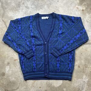 Vintage 80s Sears Aztec Tribal Knit Cardigan Sweater Size XL